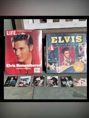 ELVIS LOT  1995 A Celebration in Pictures Life Mag/ Portrait Of A King & Cards